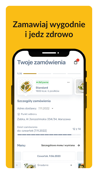 Ekran aplikacji Kuchnia Vikinga z widokiem aktywnego zamówienia