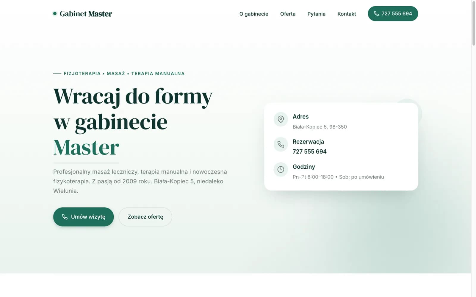 Zrzut ekranu strony Gabinet Master